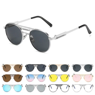 Gafas de sol redondas Steampunk para hombres mujeres años 90 retro vintage con marco de metal UV400 Foto 1 de 4