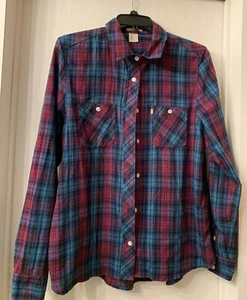 Levis Women's Medium Plaid Long Sleeve Button Front Shirt With Pocket - Picture 1 of 4