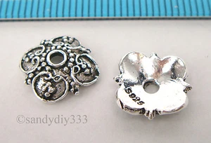 2x OXIDIZED STERLING SILVER SQUARE FLOWER BEAD CAP SPACER 9.8mm #2208 - Picture 1 of 2
