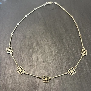 European Bar Link Sterling Silver 19” Necklace Handmade Checkerboard Vintage B36 - Picture 1 of 13