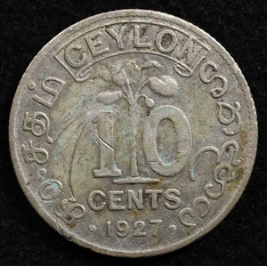 Ceylon 10 Cents 1927, Münze, Silber, Inv#H586 - Bild 1 von 2