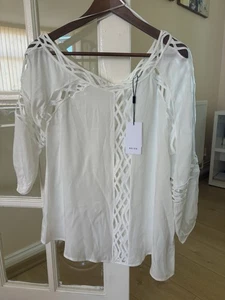 Reiss Leena Lace Detail Shoulder Drape Ivory Top RRP £148 Size UK 12 - Picture 1 of 5