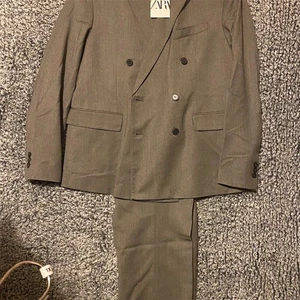 ZARA Mujer Doble Pecho Lana Traje Marrón Talla M 2 Piezas - Imagen 1 de 15