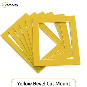 Yellow Mount Bevel Cut Photo Mount Frame White Core Picture Mat Custom Sizes - Picture 1 of 6