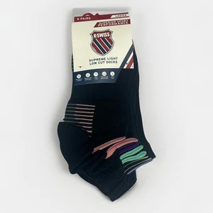 K Swiss Women's Low Cut Socks 6 Pack Shoe 4-10 Black Supreme Light $32 Heel Tab - Picture 1 of 5