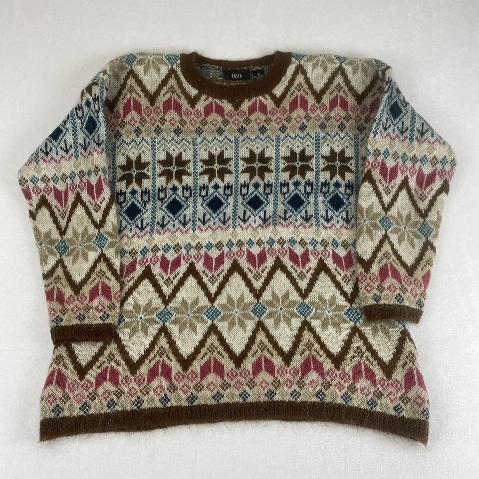 Suéter Tejido Marrón Estampado Rayas Nórdico Fair Isle Mezcla Mohair Lana De Colección Foto 1 de 4