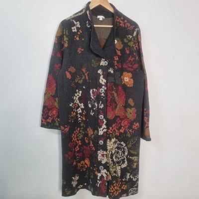 Cárdigan Suéter Plumero Tejido Grueso Floral Boho Lana Alpaca Jill Madison Talla L Foto 1 de 4