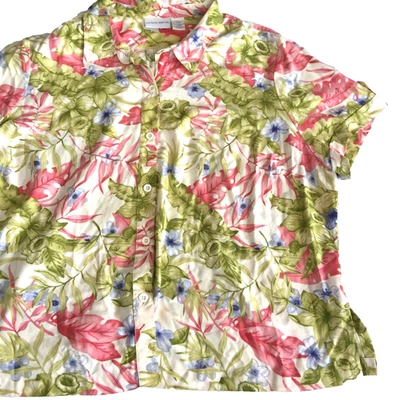 CAMISA JACYLN SMITH BOTONES MUJER 2X PLUS MANGA CORTA ROSA VERDE FLORAL HAWAIANA Foto 1 de 4
