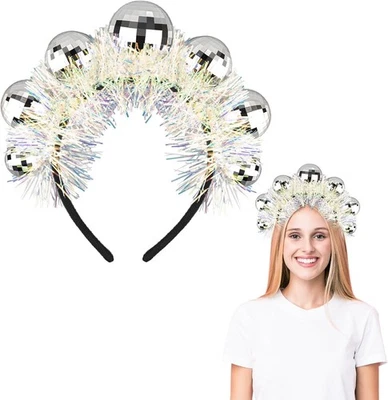 Diadema de bola de discoteca plateada vintage - cabeza de espejo para Año Nuevo...  Foto 1 de 4