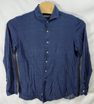Camisa Canali Para Hombres XL Terry Francés Algodón Abotonada Manga Larga Azul Geométrica Foto 1 de 4