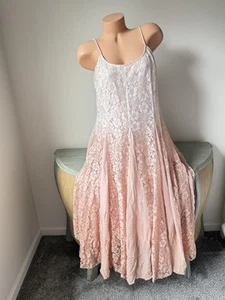 Vintage Together Lace Gauze Ombré Maxi Dress Size 10 M Pink Ecru Gradient - Picture 1 of 11