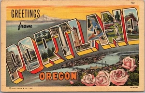 Carta postal grande PORTLAND Oregon vista aérea / lino Curteich / 1943 cancelar - Imagen 1 de 2