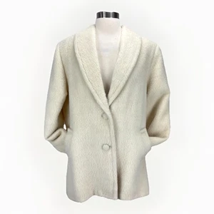 Vintage 50s 60s Alpaca Jacket Womens 12 Ivory Peruvian Queens Gambit Alt Classic - Picture 1 of 17