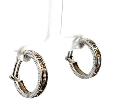 Vintage Judith Ripka .925 Sterling Silver Blue Topaz, Citrine Hoop Earrings 8.9g - Image 1 of 4