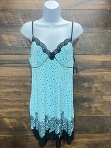 Apt 9 Dress Size Large Blue & Black Polka Dot Lace Dark Coquette Slip - Picture 1 of 12