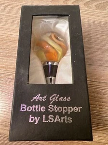 Art Glass Bottle Stopper By LASARTS Orange And Yellow - Picture 1 of 3