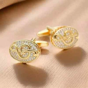 14K Yellow Gold Plated 2Ct Round Cut Lab-Created Diamond Men's Wedding Cufflinks - Picture 1 of 6