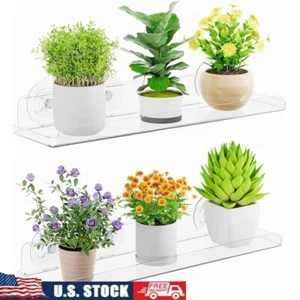 15 Inch 2 Pack Window Plant Floating Shelves Acrylic Suction Cup Indoor Garden - Picture 1 of 10