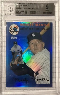 Juego de fábrica Topps Mickey Mantle 2008 refractor azul #mmr54 graduado Beckett en muy buena condición 9 Foto 1 de 4