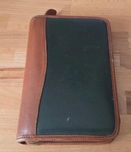 VTG DAYTIMER FILOFAX PLANNER BROWN GREEN LEATHER ORGANIZER 6-RING PERSONAL SIZE - Picture 1 of 7
