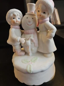 Drehbare Keramik Spieluhr Weihnachten Frosty der Schneemann - Bild 1 von 2