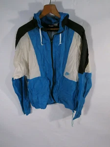 Men's L VTG 1980s Nike Windbreaker Blue Black White Multi Colorblock Nylon - Picture 1 of 8
