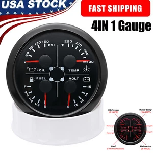 85mm 4In 1 Gauge Fuel Level 240-33ohms Water Temp Oil Pressure Volt For Boat Car - Picture 1 of 17