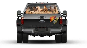 Brown Horses Running Rear Window Perforated Graphic Decal SUV Truck - Picture 1 of 5