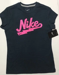 Youth Girls Nike Top Tee Athletic Sport Shirt Active Wear Navy - Picture 1 of 4