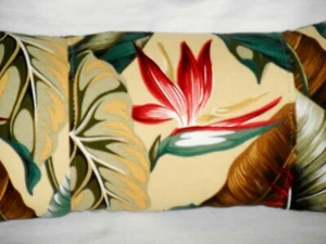 Tropical Hawaiian 100% Cotton Barkcloth Fabric LUMBAR PILLOW ~Bird of Paradise~ - Picture 1 of 5