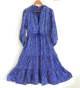 Saint Sofia Midi Dress Long Sleeve Zip Up Neck/Drawstring Tie Pockets Tiered 10 - Picture 1 of 13
