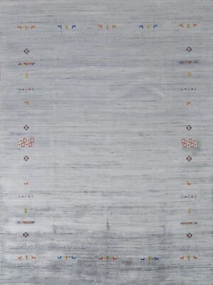 Bordered Little Characters/ Animal Wool Gabbeh 8'x10' Handmade Oriental Carpet - Image 1 of 4