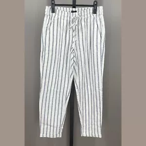 NEW J Crew Pants Womens 0 white blue linen straight leg pull on preppy casual - Picture 1 of 9