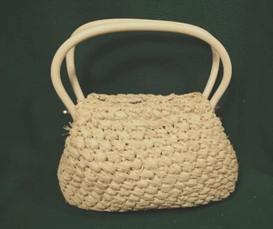 Vintage MM Crochet Straw Handbag with colorful lining - Picture 1 of 9