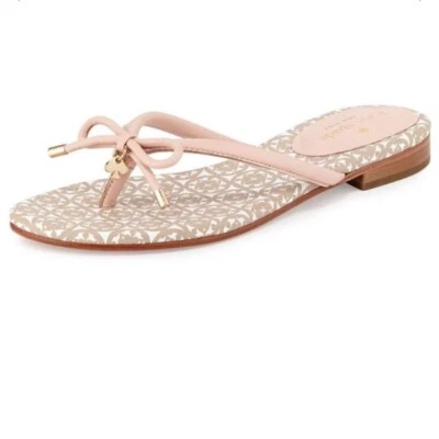 Sandalia Kate Spade New York Mistic Bow Tanga Plana Cuero Rosa Pálido Talla 10 Foto 1 de 4