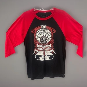 Death Wish Kaffee Shirt Damen Große L Schwarz Rot Totenköpfe 3/4 Arm Rundhals - Bild 1 von 7