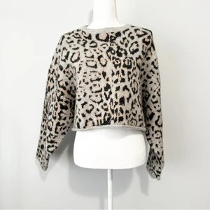 Zara Cropped Leoprint Pullover Gr. Large Wolle Rundhals Mobwife - Bild 1 von 9