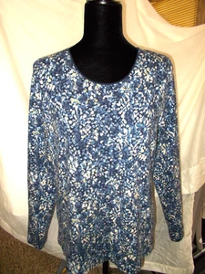 Kim Rogers blau Print Langarm Shirt Strick Stretch Baumwolle Elasthan Medium - Bild 1 von 3