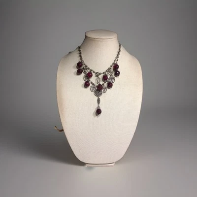 41. LOVE HEALS Plata Bordo Facetado Ágata Cuelga Corazón Bola Cadena Collar 36" Foto 1 de 4