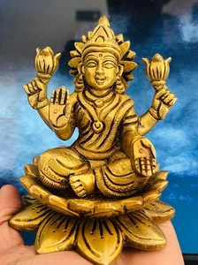 Goddess Lakshmi Brass Idol – 6 Inch Pooja Statue for Diwali Festival, Home - Picture 1 of 6