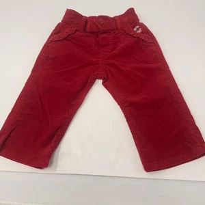 OshKosh Hose Baby Mädchen 9M rot Samt bestickt Blumen runde Taschen Rüschen - Bild 1 von 7