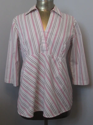 Duo Maternity White & Pink Striped Shirt Womens Size M Chest 39 V-Neck 225-34974 - Image 1 of 4
