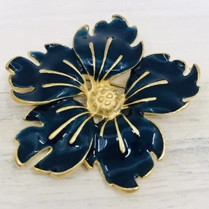 Große blaue Emaille & goldfarbene Blume Vintage Anstecknadel Brosche selten MCM EUC - Bild 1 von 12
