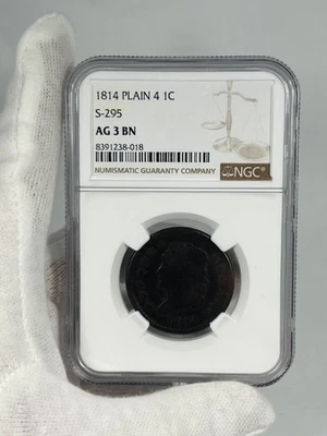 1814 LARGE CENT PLAIN 4 NGC AG 3 BN S-295 1C COIN - Image 1 of 4