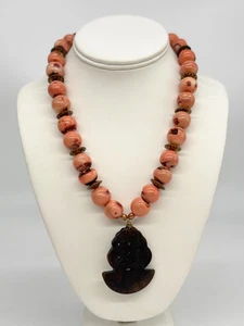 Dyed Pink Bamboo Coral Neckalce with Stone Pendant - Picture 1 of 8