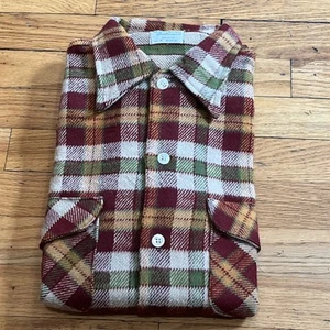 New Vtg 60s Oshkosh Sportswear Flannel Shirt M Plaid Cotton Union Rockabilly NOS - Picture 1 of 6