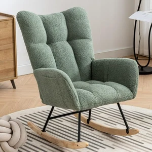 Rocking Chair Nursery, Teddy Upholstered Glider Rocker with High Backrest, Re... - Picture 1 of 8