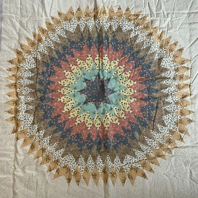 Vintage Fabric Panel Star Burst Farmhouse Cotton Started Quilt 3 Layers 35 x 43 - Image 1 of 4