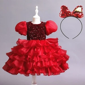 Little Girls Birthday Dress Costume Ball Party Dress up with Big Bow Headband - Picture 1 of 29