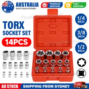 14x E Torx Socket Set Female Start Bit External Hex Torque E4~E24 1/4" 3/8" 1/2" - Picture 1 of 10